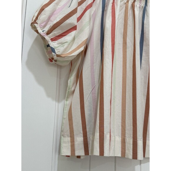 Berkley Jensen Striped Smocked Neck  Blouse Puff Sleeve Relaxed Cropped Sz XXL a - Picture 4 of 7